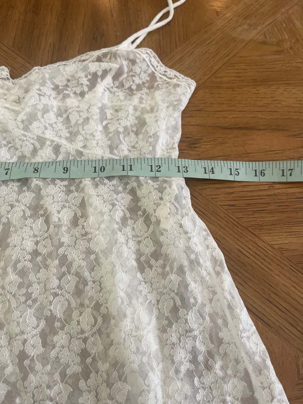 Vintage floral Lace Slip Dress White M Coquette Fairycore Sheer Maxi - Picture 11 of 12